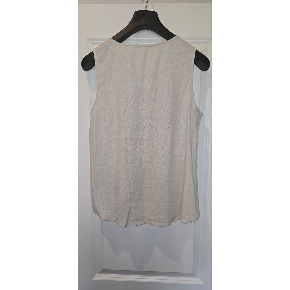 Cable & Gauge Studio Linen Blend V-Neck Twist Front Sleeveless Top Small Grey - Picture 3 of 5